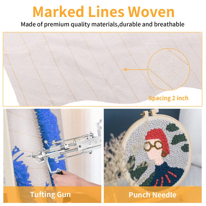 Vehipa Primary Tufting Cloth with Marked Lines,Rug Backing Fabric,Monks Cloth for Cut/Loop Pile Tufting Gun, Punch Needle (82.7x78.7in) - Image 5