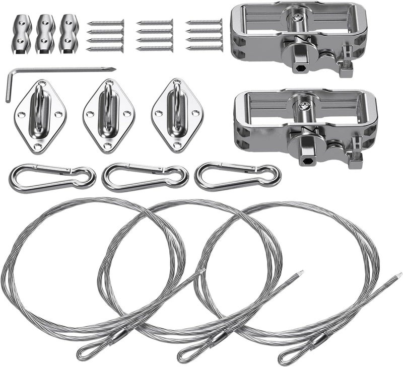 Tang Sun Shade Sail Hardware Kit with 18' (6'x3) Cable Wire Rope, Triangle Shade Sail Installation Kit for Deck Patio Yard Garden - Image 1