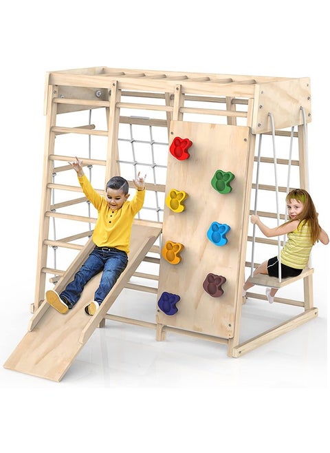 Climbing Toys Indoor Jungle Gym Indoor Playground Climbing Toys For Kids 3+ Climber Playset with Slide Climbing Rock/Net Monkey Bars Drawing Board And Swing