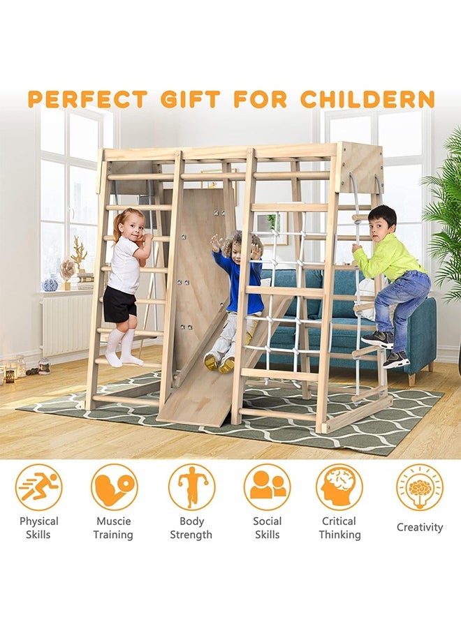 Climbing Toys Indoor Jungle Gym Indoor Playground Climbing Toys For Kids 3+ Climber Playset with Slide Climbing Rock/Net Monkey Bars Drawing Board And Swing