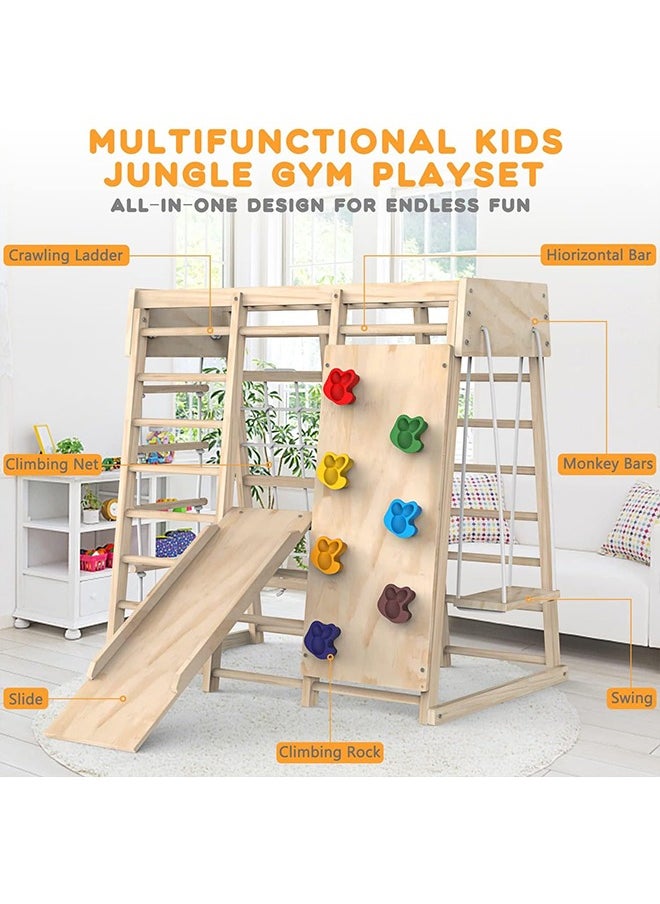 Climbing Toys Indoor Jungle Gym Indoor Playground Climbing Toys For Kids 3+ Climber Playset with Slide Climbing Rock/Net Monkey Bars Drawing Board And Swing