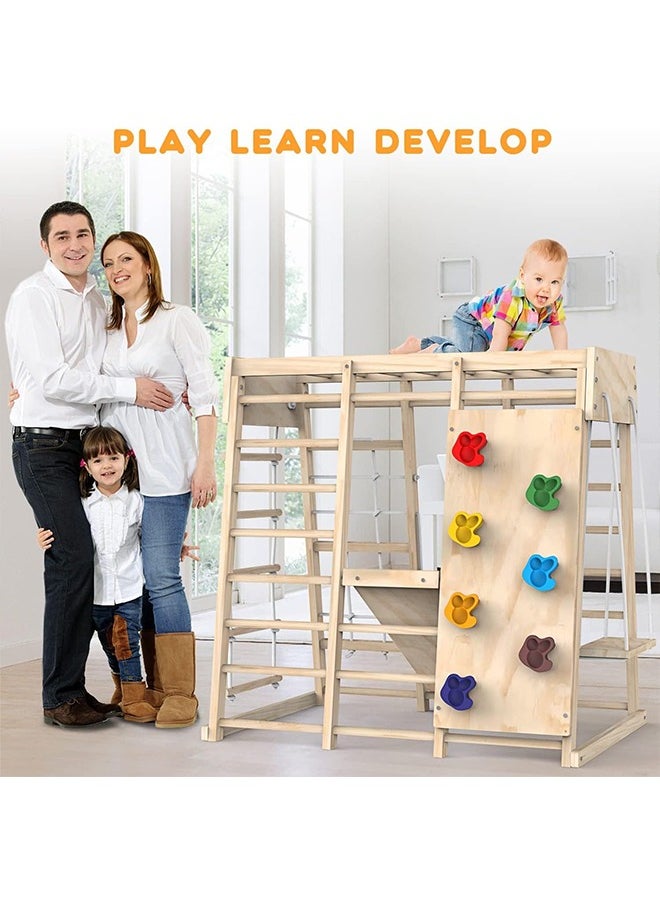 Climbing Toys Indoor Jungle Gym Indoor Playground Climbing Toys For Kids 3+ Climber Playset with Slide Climbing Rock/Net Monkey Bars Drawing Board And Swing