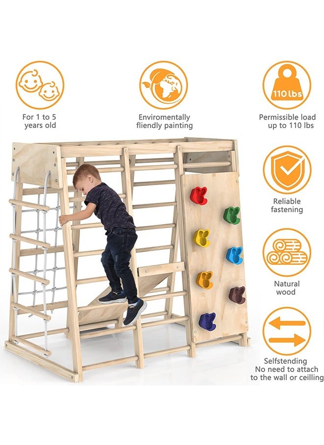 Climbing Toys Indoor Jungle Gym Indoor Playground Climbing Toys For Kids 3+ Climber Playset with Slide Climbing Rock/Net Monkey Bars Drawing Board And Swing