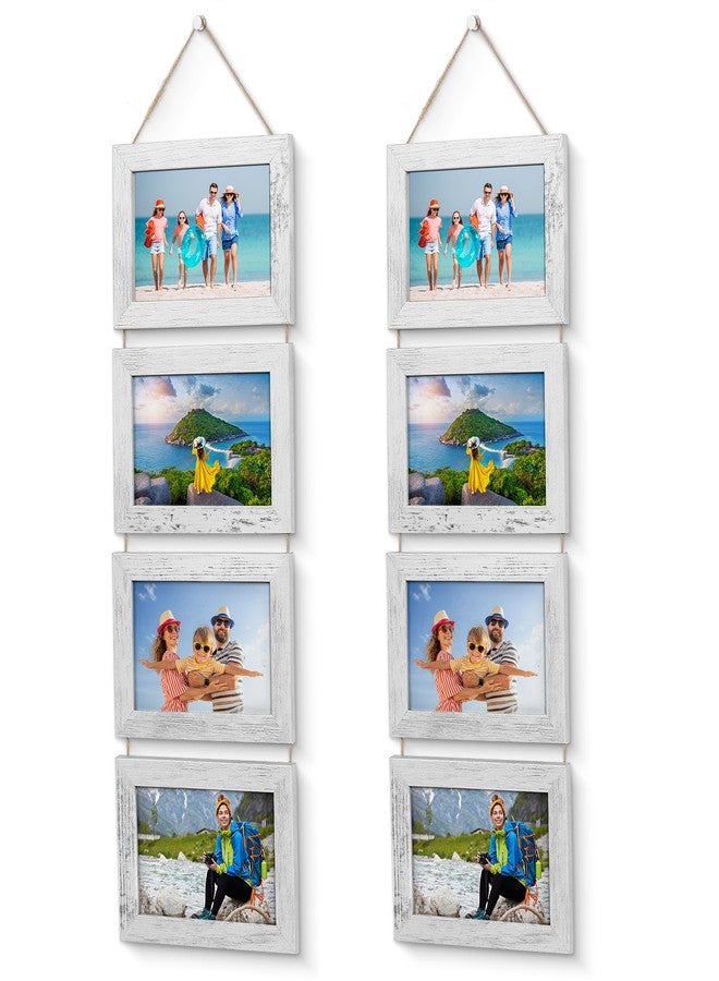 Houseables Hanging Picture Frames, Hanging Frames, Picture Collage Wall Decor, 4x6 Photo Collage, White, Multiple Photos, Ladder Style With String, Farmhouse Decor, Chic, Country, Rustic, 4 Slots, 2PK - Image 1