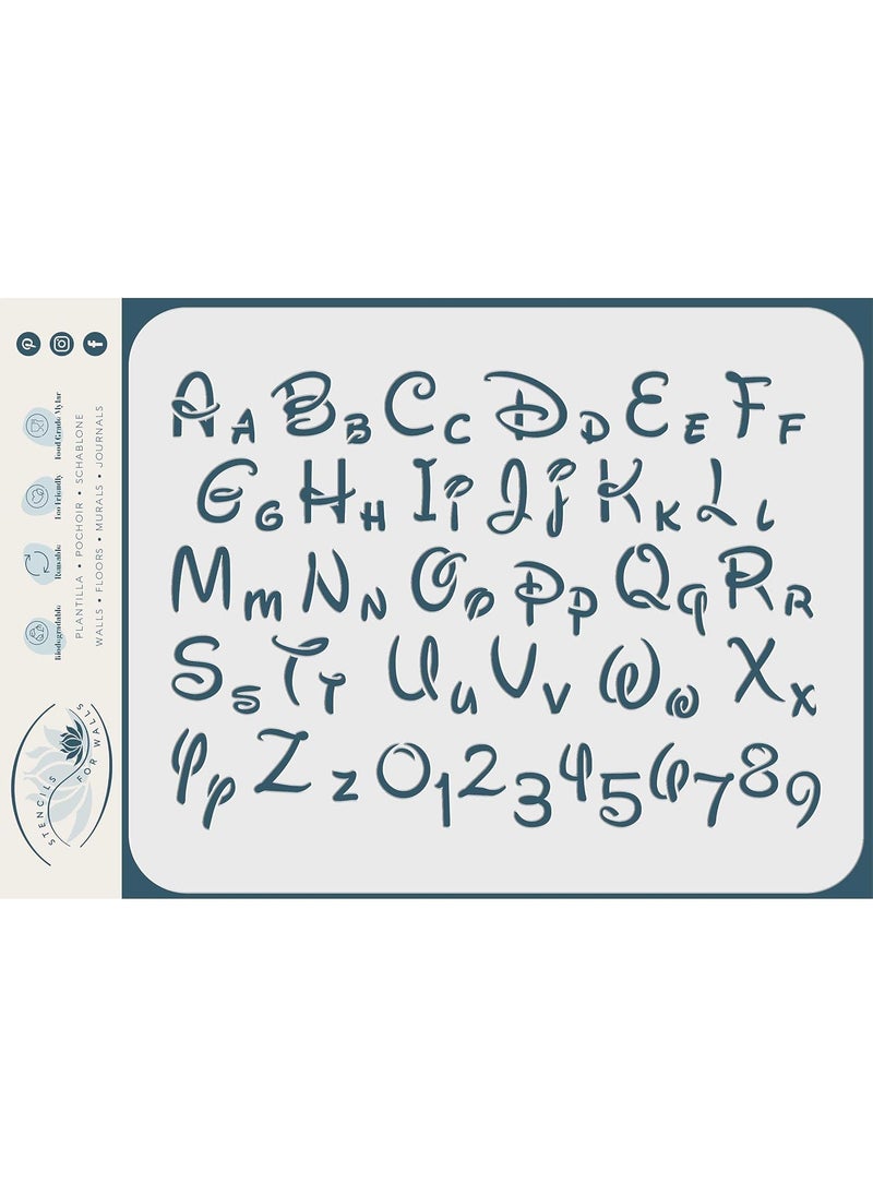 Usnyabni - Stencils for Walls: ¾" Alphabet Stencil, (1pc) 8.5 x 6 inch (S) - Letters Numbers Disney Style Font Stencils for Painting Template - Image 1