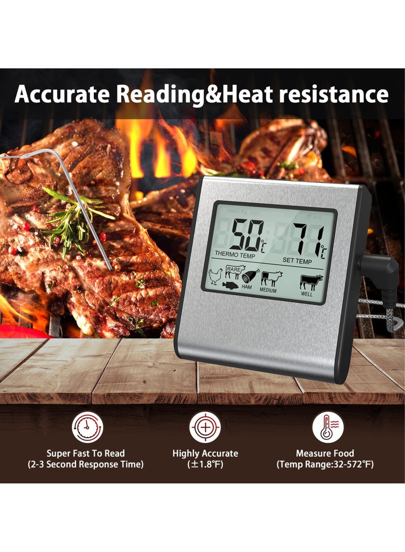 NIBEMINENT Large LCD Digital Cooking Food Meat Smoker Oven Kitchen BBQ Grill Thermometer Clock Timer with Stainless Steel Probe  - Image 1