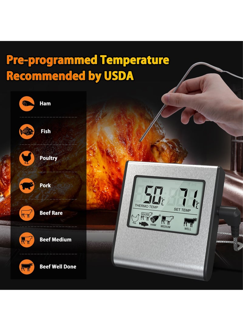 NIBEMINENT Large LCD Digital Cooking Food Meat Smoker Oven Kitchen BBQ Grill Thermometer Clock Timer with Stainless Steel Probe  - Image 4