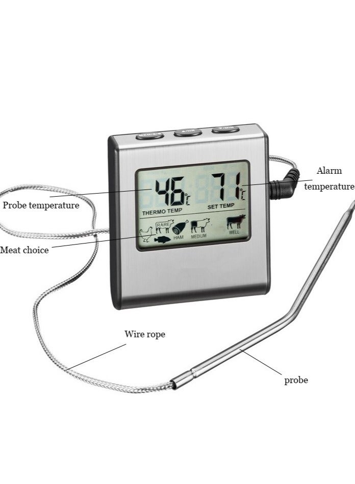 NIBEMINENT Large LCD Digital Cooking Food Meat Smoker Oven Kitchen BBQ Grill Thermometer Clock Timer with Stainless Steel Probe  - Image 3