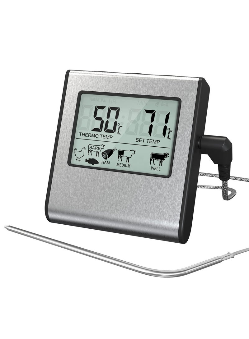 NIBEMINENT Large LCD Digital Cooking Food Meat Smoker Oven Kitchen BBQ Grill Thermometer Clock Timer with Stainless Steel Probe  - Image 2