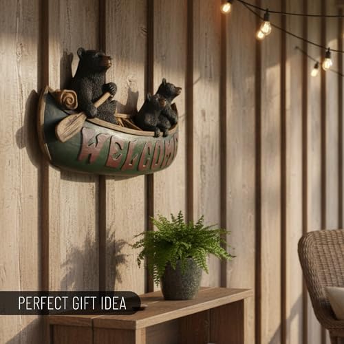 Pine Ridge Black Bear Decorations for Home - Welcome Bears in Canoe Wall Plaque Home Decor Bear - Cabin Wall Hanging Welcome Bear Sign Wildlife Decor - Image 5