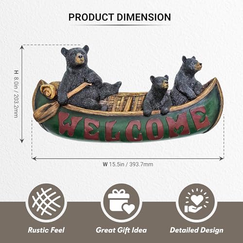 Pine Ridge Black Bear Decorations for Home - Welcome Bears in Canoe Wall Plaque Home Decor Bear - Cabin Wall Hanging Welcome Bear Sign Wildlife Decor - Image 2