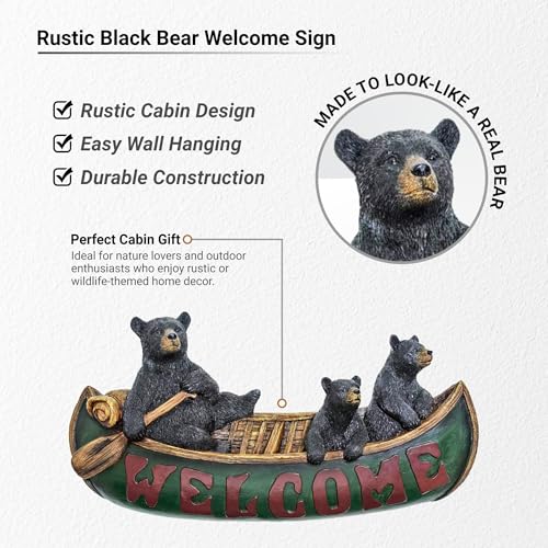 Pine Ridge Black Bear Decorations for Home - Welcome Bears in Canoe Wall Plaque Home Decor Bear - Cabin Wall Hanging Welcome Bear Sign Wildlife Decor - Image 3