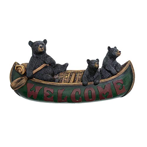 Pine Ridge Black Bear Decorations for Home - Welcome Bears in Canoe Wall Plaque Home Decor Bear - Cabin Wall Hanging Welcome Bear Sign Wildlife Decor - Image 1