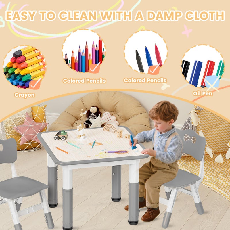 Pterying Kids Table and Chairs Set - 23.6" L x 23.6" W Height Adjustable Toddler Desk, Non-Slip Kids Table with Graffiti Desktop for Ages 2-8, for Home Preschool Classroom Daycare, Grey - Image 4
