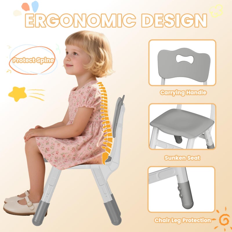 Pterying Kids Table and Chairs Set - 23.6" L x 23.6" W Height Adjustable Toddler Desk, Non-Slip Kids Table with Graffiti Desktop for Ages 2-8, for Home Preschool Classroom Daycare, Grey - Image 5