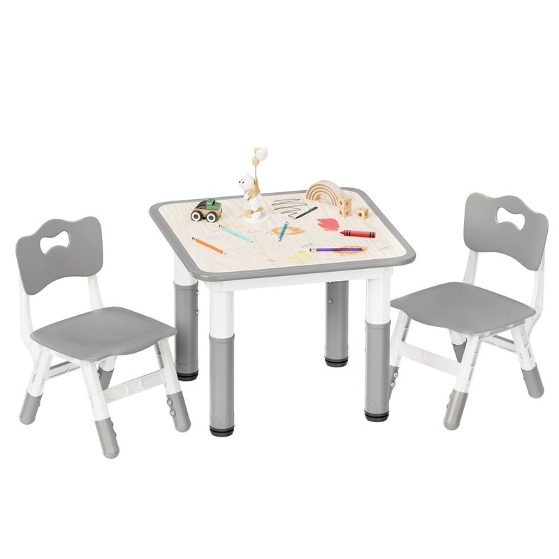 Pterying Kids Table and Chairs Set - 23.6" L x 23.6" W Height Adjustable Toddler Desk, Non-Slip Kids Table with Graffiti Desktop for Ages 2-8, for Home Preschool Classroom Daycare, Grey - Image 1