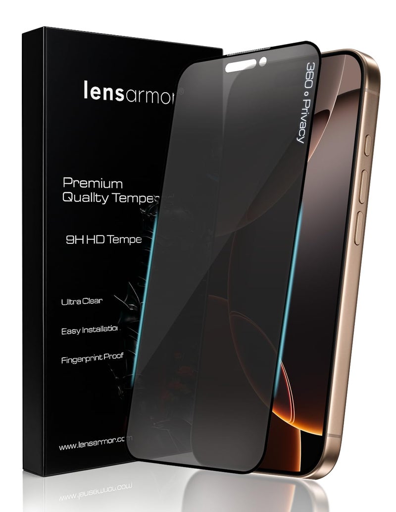 Lensarmor Military Grade 360 Degree Privacy Tempered Glass for iPhone 16 Pro Max – Anti-Spy Screen Protector with Accessories Kit, 9H+ Shatterproof & Scratch Resistant Full Coverage Screen Guard 6.9" - Image 1