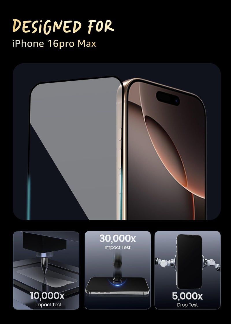 Lensarmor Military Grade 360 Degree Privacy Tempered Glass for iPhone 16 Pro Max – Anti-Spy Screen Protector with Accessories Kit, 9H+ Shatterproof & Scratch Resistant Full Coverage Screen Guard 6.9" - Image 3
