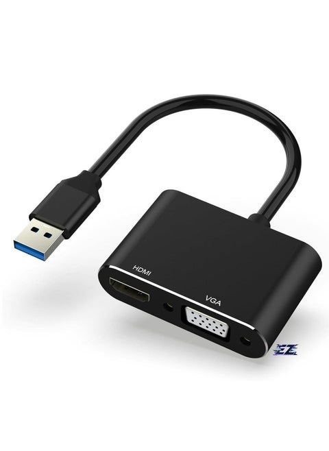 USB to HDMI VGA Adapter – 1080P USB 3.0/2.0 to HDMI VGA Converter, Compatible with Windows, Mac, and Android Devices, Multi-Screen Display for PC, Laptop, Projector, Monitor