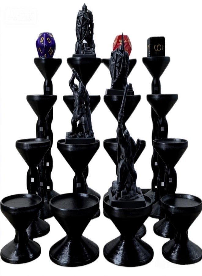 XJPONGC 16PCS Combat Risers for Flying Miniatures, DND Tabletop TRPG Terrain Flight Stands, Raised Platforms,1inch and 1.5inch incoulded 4 Different Heights with Stands and Bases,Black Color - Image 1