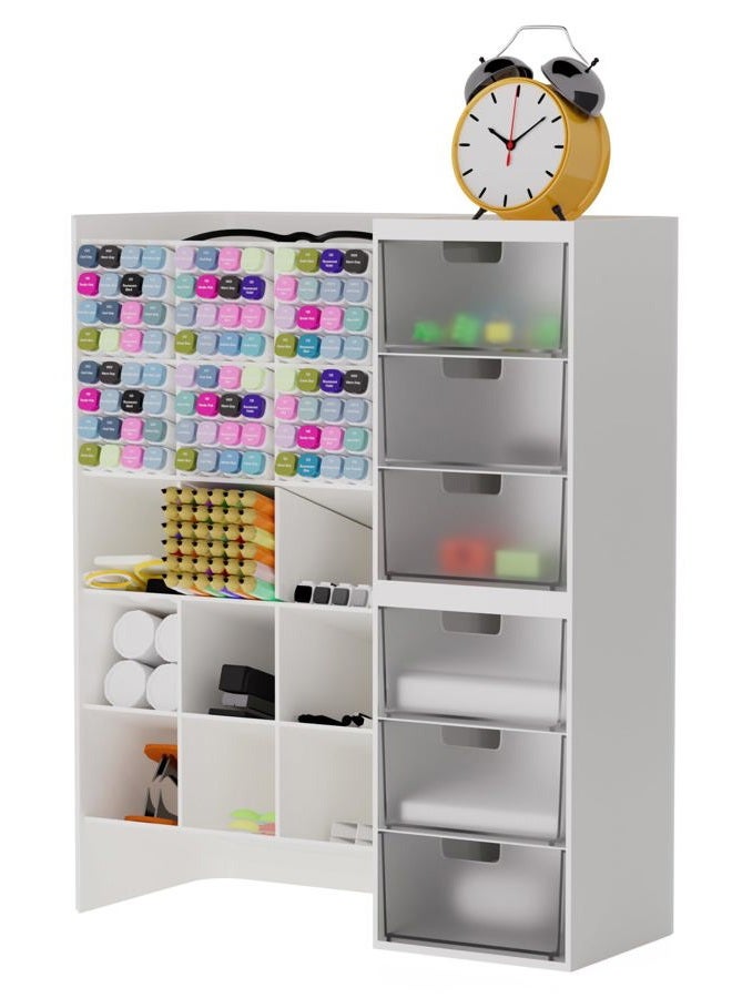 whillar White Plastic Desktop Organizer – Stackable Office Desk Supplies Storage, Stationary,Marker,Crayon Organizer with Drawer – Perfect for Office, School, or Makeup Storage - Image 1