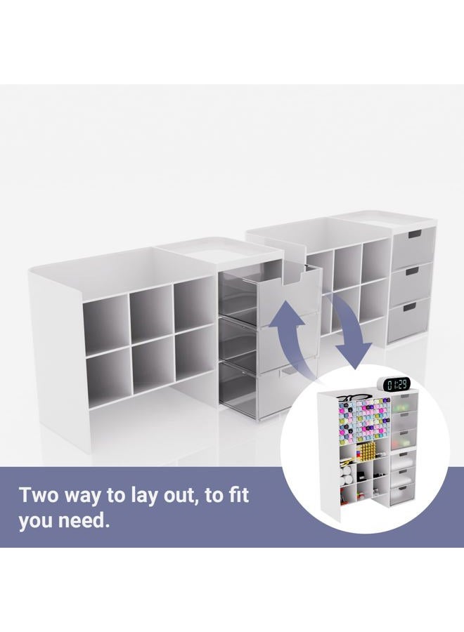 whillar White Plastic Desktop Organizer – Stackable Office Desk Supplies Storage, Stationary,Marker,Crayon Organizer with Drawer – Perfect for Office, School, or Makeup Storage - Image 3