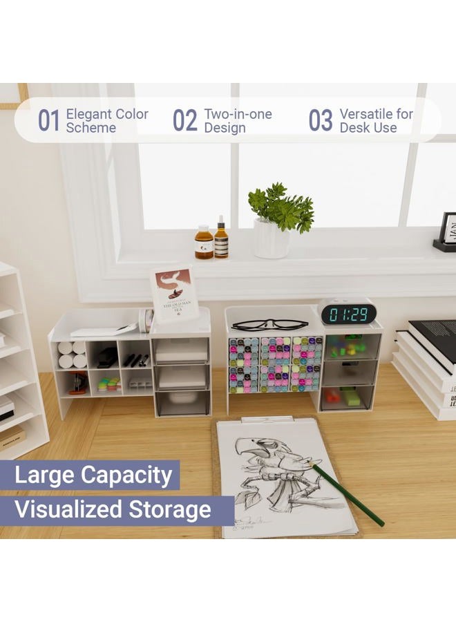 whillar White Plastic Desktop Organizer – Stackable Office Desk Supplies Storage, Stationary,Marker,Crayon Organizer with Drawer – Perfect for Office, School, or Makeup Storage - Image 5