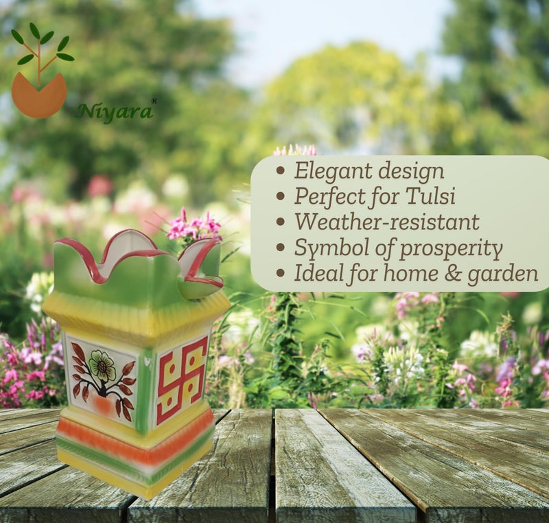 Niyara Tulsi Ceramic Pot for Indoor, Outdoor, Home Office, Pooja Plants Gamla (Size- 6.5 X 11 inch, Multicolor Tulsi) - Image 2