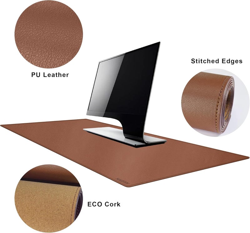 MAIDERN مايدرن 47.2 × 23.6 بوصة حصيرة مكتب XXL من الفلين والجلد، حصيرة ماوس مكتب كاملة، مزدوجة الجوانب، للألعاب والمكتب المنزلي (بني) - Image 3