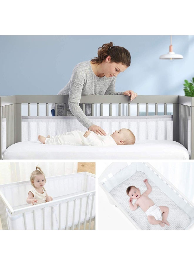 يونيكبيبي واقي سرير الأطفال الرمادي بنجمة من - بطانة سرير مغطاة بالشبك القابل للتنفس، واقي سرير مضاد للتصادم، واقي سرير ناعم من القطن، 2 قطعة/طقم - 340x28 سم + 160x30 سم - Image 2