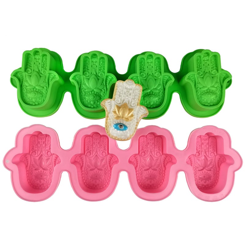 Zarbulon 3Pcs/Set Hamsa Hand Silicone Soap Molds Khamsah Epoxy Resin Candle Casting Lotus in the Palm Soap Mold Hand of Fatima Silicone Molds for Chocolate Cake Jelly Epoxy Resin Making - Image 2