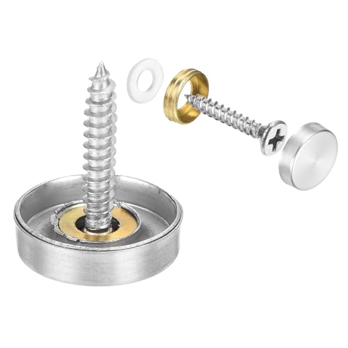 uxcell أغطية براغي uxcell 16 قطعة، أغطية براغي مرآة من الفولاذ المقاوم للصدأ، أغطية زخرفية للبراغي، مثبتات براغي مرآة للإعلانات، 18 مم قطر، فضي - Image 1