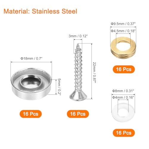 uxcell أغطية براغي uxcell 16 قطعة، أغطية براغي مرآة من الفولاذ المقاوم للصدأ، أغطية زخرفية للبراغي، مثبتات براغي مرآة للإعلانات، 18 مم قطر، فضي - Image 2