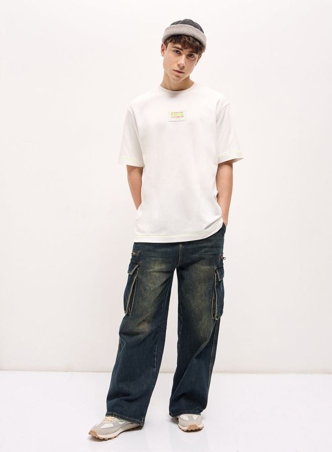 THE BEAR HOUSE Men's White Oversize patch applique design Crew Neck T-shirt Perfect For Casual Wear, Gym, Travel, Or Layering Stylish And Versatile Essential For Every Wardrobe - Image 5