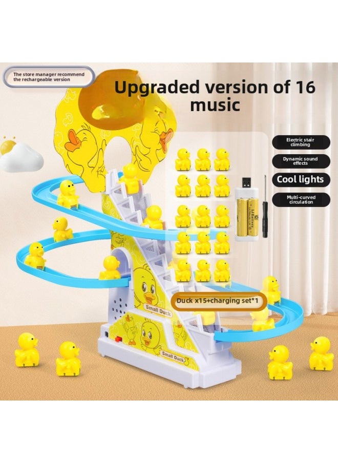 Generic Internet-famous Little Duck Climbing The Stairs On The Track Car Baby One Year Old Slide 4 Electric 2 Children Boy Toy-Colour:Upgrade 16 Pieces Of Music✅【15 Ducks】rechargeable Version Of The Little Yellow Duck Climbing Stairs  - Image 1
