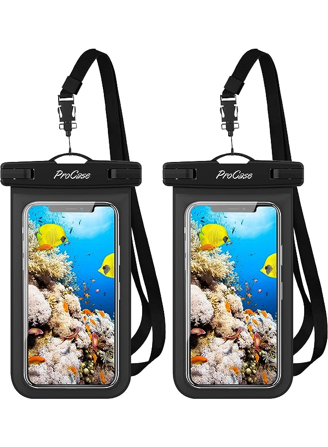 Procases Waterproof Phone Pouch, Universal Cellphone Dry Bag for iPhone 14 13 12 11 Pro Max Plus iPhone XR/X/8/7/6S, Underwater Case for Samsung Galaxy S20 S10 S9 S8 Pixel up to 7.0" -2Pack,Black - Image 1