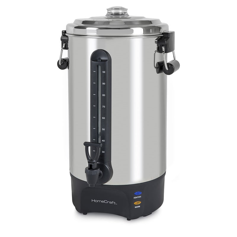 Homecraft 100Cup Coffee Urn and Hot Beverage Dispenser with Dripless Faucet QuickBrewing Stainless Steel