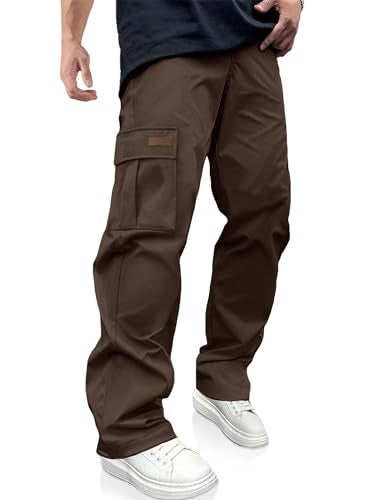 PLEPAN Men's Casual Cargo Pants Drawstring Hiking Pants Workout Tactical Joggers Sweatpants for Men Rosy Brown Large - Image 1