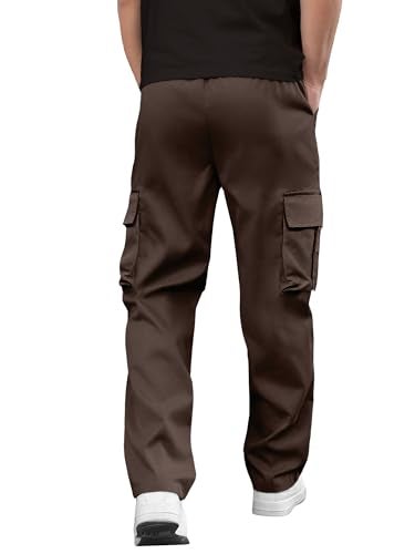 PLEPAN Men's Casual Cargo Pants Drawstring Hiking Pants Workout Tactical Joggers Sweatpants for Men Rosy Brown Large - Image 3