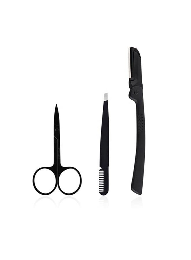 3pc Eyebrow Set. Includes scissors, tweezers with comb and foldable razor. - Image 1