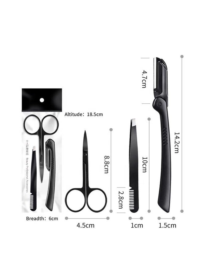 3pc Eyebrow Set. Includes scissors, tweezers with comb and foldable razor. - Image 3