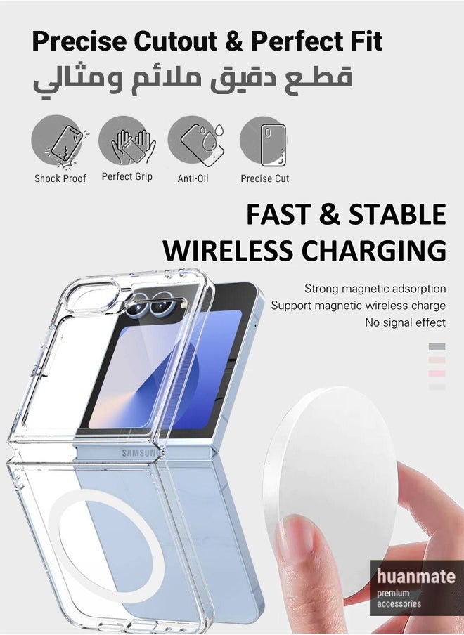 huanmate - Samsung Galaxy Z Flip6 MagSafe Case Clear- High Quality Strong Magnet, Wireless Charging Compatible, Shockproof Protection, Ultra Slim Anti-Scratch Magnetic Cover for Samsung Galaxy Z Flip6 - Image 1