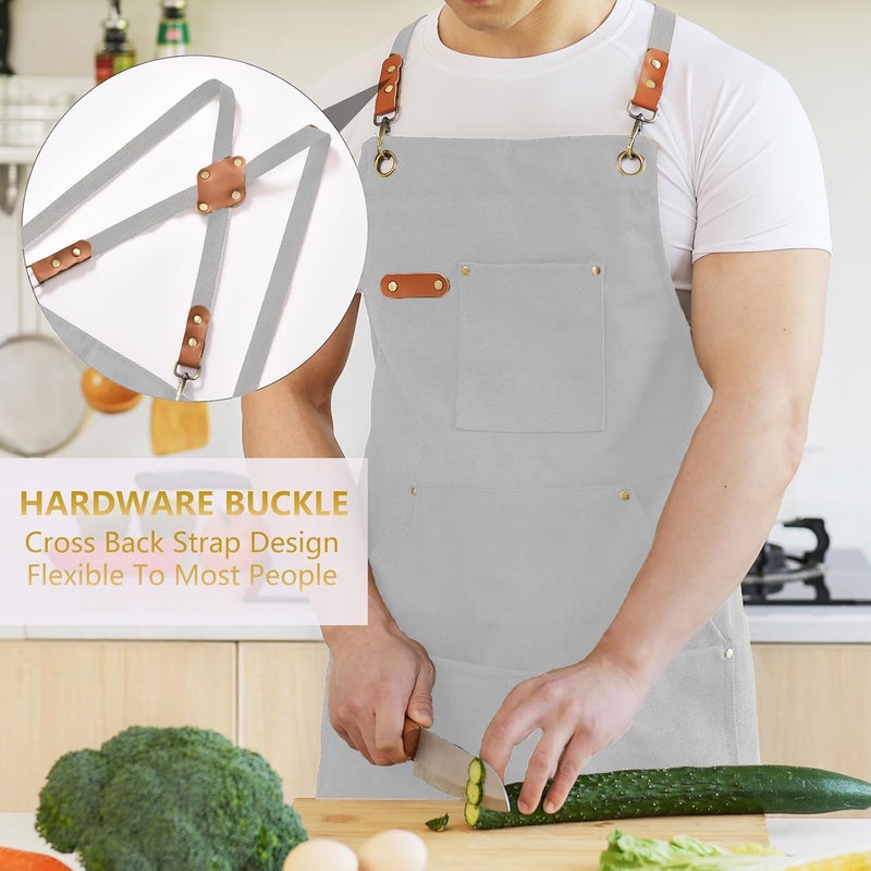 Aoomzoon Canvas Aprons for Men Chef Apron, Work Apron with Large Pockets - 16oz Heavy Duty Cross Back, BBQ, Cooking - Image 2