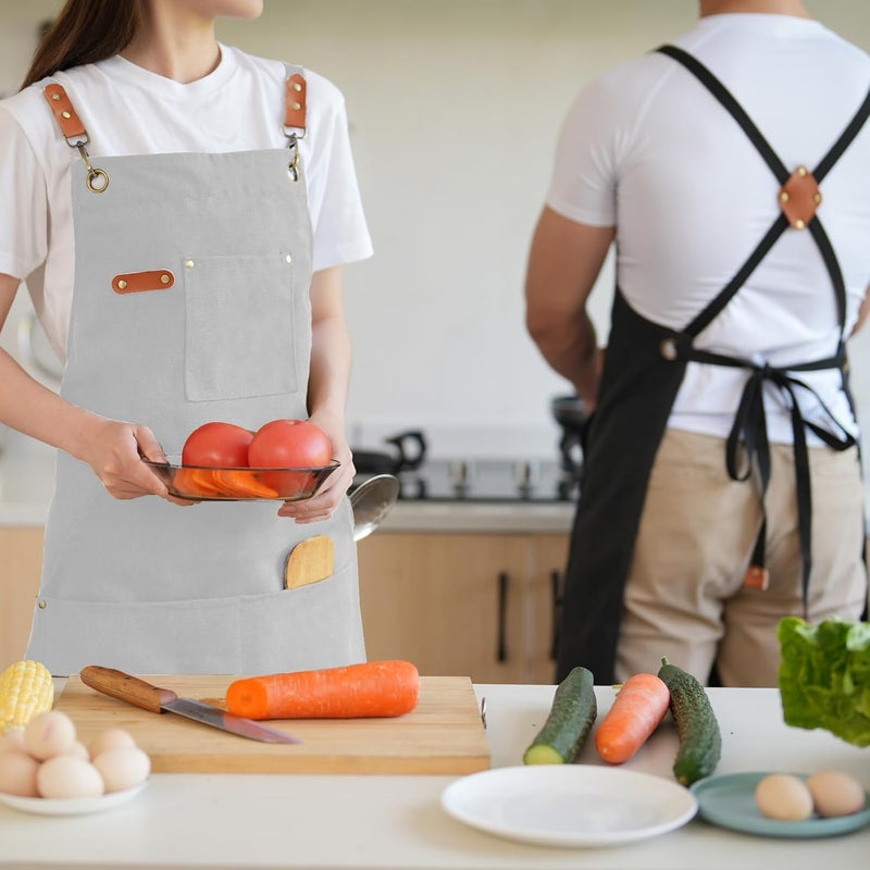 Aoomzoon Canvas Aprons for Men Chef Apron, Work Apron with Large Pockets - 16oz Heavy Duty Cross Back, BBQ, Cooking - Image 5