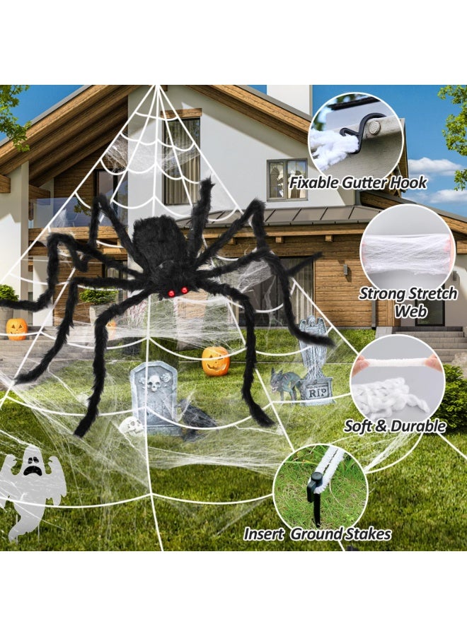 VUCATIN Halloween Spider Web Decorations Outdoor + 59 Inches Giant Fake Spider and Triangular Giant Spider Web 20 Small Spiders Suitable for Patio, Garden, Haunted House Decoration - Image 2