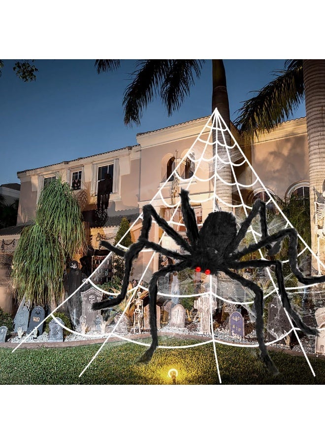 VUCATIN Halloween Spider Web Decorations Outdoor + 59 Inches Giant Fake Spider and Triangular Giant Spider Web 20 Small Spiders Suitable for Patio, Garden, Haunted House Decoration - Image 1
