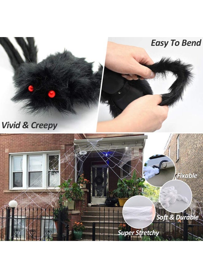 VUCATIN Halloween Spider Web Decorations Outdoor + 59 Inches Giant Fake Spider and Triangular Giant Spider Web 20 Small Spiders Suitable for Patio, Garden, Haunted House Decoration - Image 3