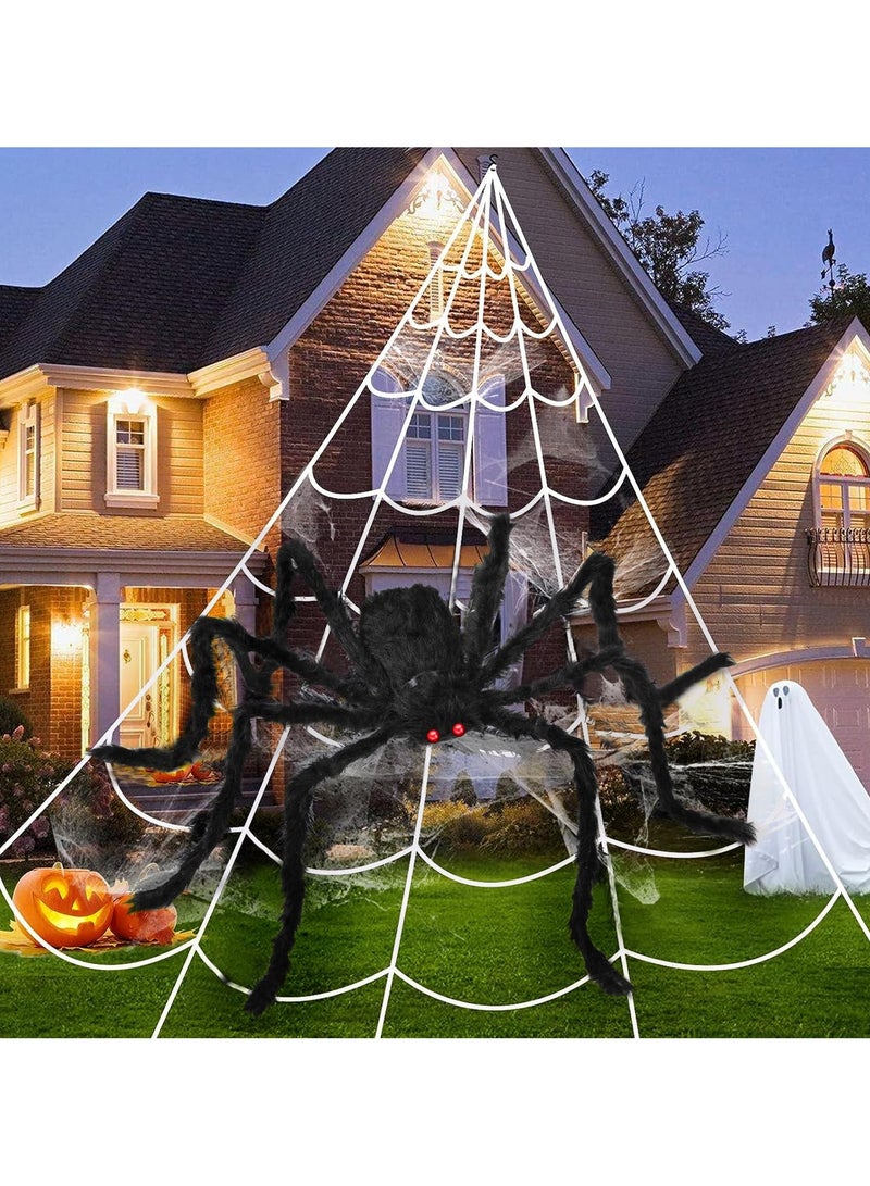 VUCATIN Halloween Spider Web Decorations Outdoor + 59 Inches Giant Fake Spider and Triangular Giant Spider Web 20 Small Spiders Suitable for Patio, Garden, Haunted House Decoration - Image 4