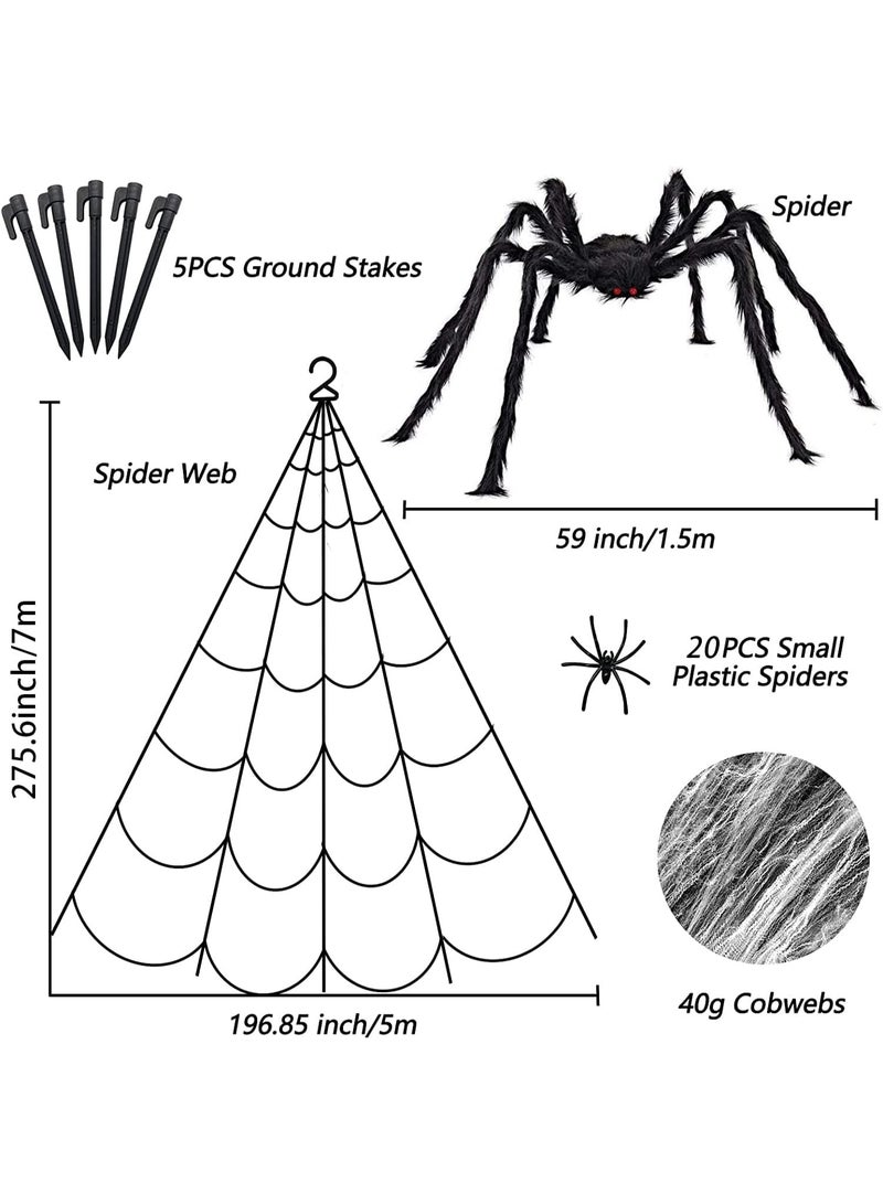 VUCATIN Halloween Spider Web Decorations Outdoor + 59 Inches Giant Fake Spider and Triangular Giant Spider Web 20 Small Spiders Suitable for Patio, Garden, Haunted House Decoration - Image 5