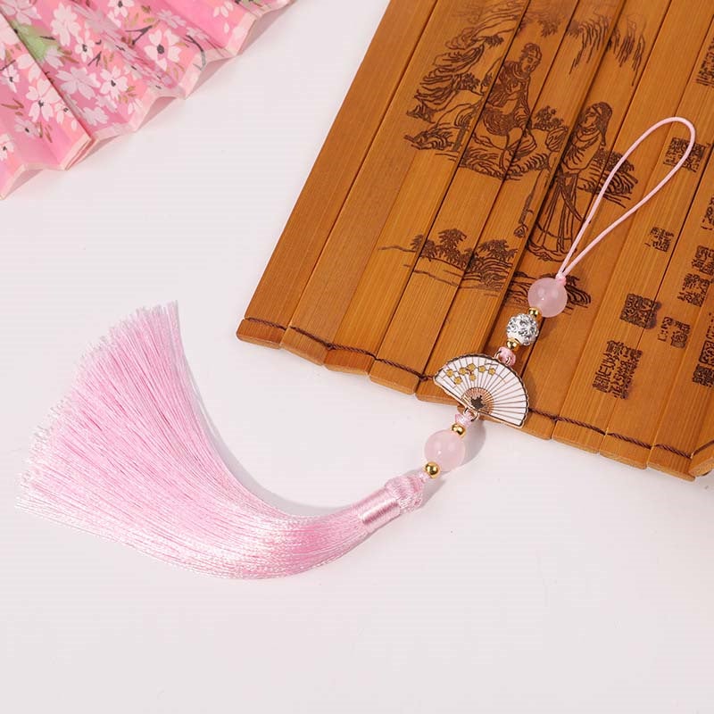 Generic Diamond Ball white fan tassel tassel Palace style cheongsam hanging tassel Han clothing accessories car hanging bag Press placket round beads hanging beard Pink